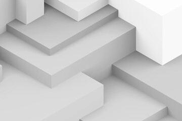 Fototapeta premium Abstract white and gray geometric cubic background. isometric square 3d render.