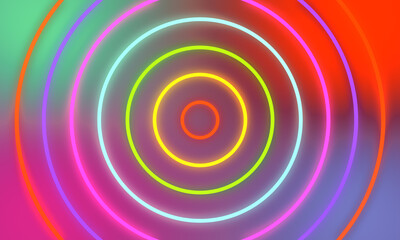 Abstract colorful neon light circles background.