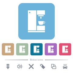 Coffee machine flat icons on color rounded square backgrounds