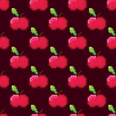 Apple's pixel art pattern. Pattern pixel art. Pattern fruit. Pixel apple Seamless Pattern, background.