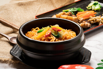 korean spicy noodle in black