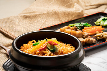 korean spicy noodle in black