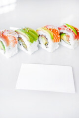 Delicious variety of sushi california rolls