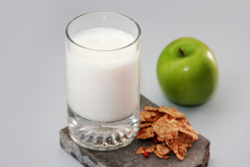 milk drink in a glass cup for a kefir diet