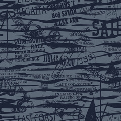 Grunge striped nautical marine sailing elements wallpaper abstract vector seamless pattern