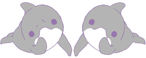 こちらを向いて首を傾げるイルカ2種（灰色）