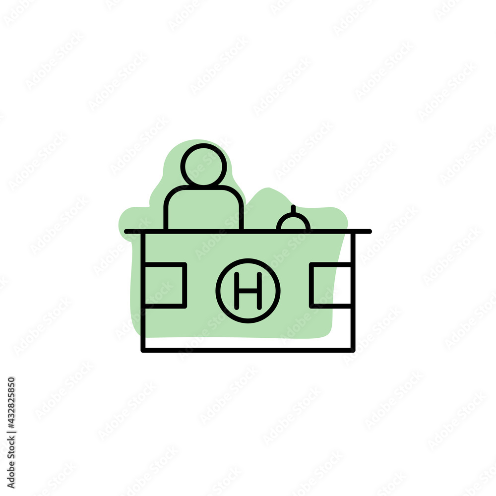 Poster reception with color shadow vector icon in hotel service set