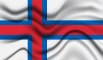 Fototapeta premium Abstract waving flag of Faroe Islands with curved fabric background. Creative realistic waving flag of Faroe Islands vector background