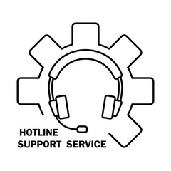 Hotline support service with headphones. Customer support helpdesk logo, symbol, assistant operator phoning badge, hotline communication. Concept of consultation, telemarketing, assistance