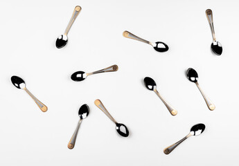 Background of cutlery, set of cutlery on white background