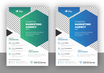 Corporate business flyer design template with colorful gradient and vector graphic element, brochure and magazine cover template in geometric shape and poster layout, company profile proposal design