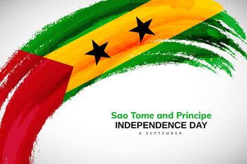 Happy independence day of Sao Tome and Principe with watercolor brush stroke flag background with abstract watercolor grunge brush flag