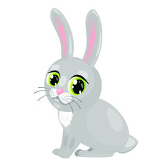 Fototapeta na wymiar Cute gray cartoon rabbit. A beautiful pet. Inhabitant of the forest. Vector illustration.