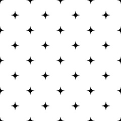 Four rays simple star pattern. Seamless stars wallpaper. Black and white colors in vector.