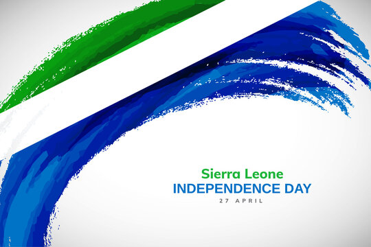 Happy independence day of Sierra Leone with watercolor brush stroke flag background with abstract watercolor grunge brush flag