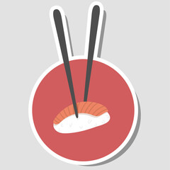 Cute Japanese style sushi sticker. Vector illustration.