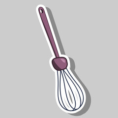 Kitchen whisk sticker. Vector illustration.
