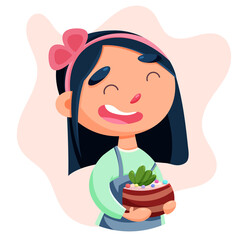 Cute girl confectioner with a cake in her hands. Vector illustration.