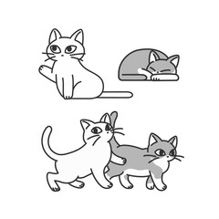 モノクロ　猫　ペア　イラスト　セット