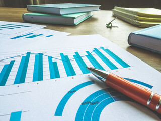 Business planning and report with financial charts and graphs for analysis.