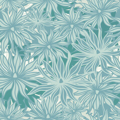 Vector monochrome blue flowers seamless pattern background. This elegant blue floral pattern is perfect for fabric, wallpaper and other projects.  