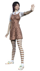 3D Rendering Asian Teenager Girl on White