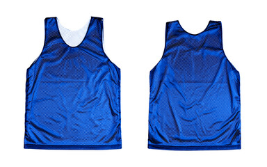 Blank mesh tank top color blue front and back view on white background
