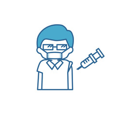 予防接種でワクチンを注射する高齢男性のシンプルなイラスト