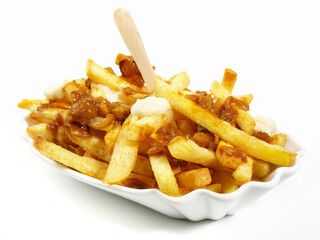 Pouitine French Fries. Fast Food on white Background - Isolated