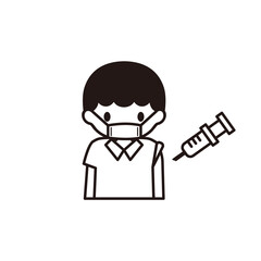 予防接種でワクチンを注射する男子学生のシンプルなイラスト