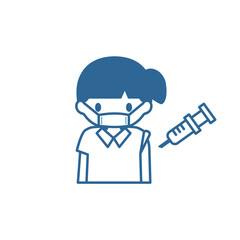 予防接種でワクチンを注射する女子学生のシンプルなイラスト