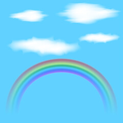 Obraz na płótnie Canvas Translucent clouds and rainbow mockup vector illustration