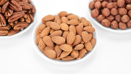 almonds isolated on white background. Healthy food concept
