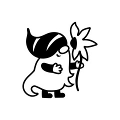 Gnome with flower on white background. Vector illustration.