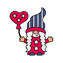 Girl gnome on white background. Patriotic USA gnome. Vector Illustration.