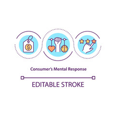 Consumers mental response concept icon. Customer finding best option to buy. Consumer analysis idea thin line illustration. Vector isolated outline RGB color drawing. Editable stroke