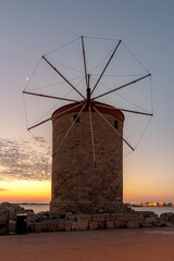 Fototapeta na wymiar Rhodes Windmill at Sunrise