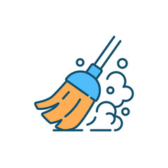Cleaning at home RGB color icon. House chores. Sweeping. Household clean-up. Clearing space, collecting dirt with brush, broom. Hiring house cleaning service. Isolated vector illustration