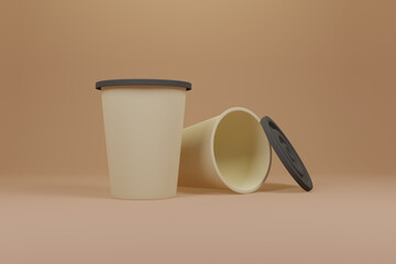 Coffee glass is gray, on a brown background