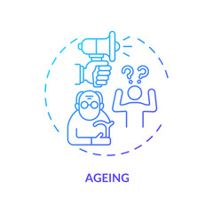 Ageing concept icon. Hearing loss cause idea thin line illustration. Age-related deafness. Difficulties in understanding conversation. Hair cell loss. Vector isolated outline RGB color drawing