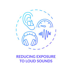 Reducing exposure to loud sounds concept icon. Hearing loss prevention idea thin line illustration. Avoiding noisy places. Hearing protection devices. Vector isolated outline RGB color drawing