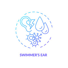 Swimmer ear concept icon. Providing moist environment for bacterial growth idea thin line illustration. Painful irritation. Red and swollen eardrum. Vector isolated outline RGB color drawing