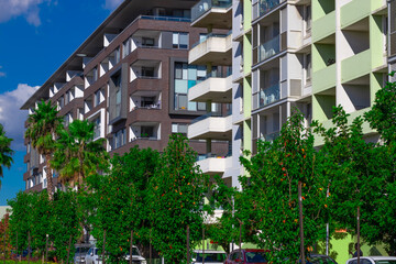 Residential apartment buildings on Sydney Parramatta River NSW Australia 