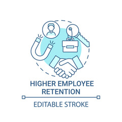 Fototapeta na wymiar Higher employee retention concept icon. Company culture benefit idea thin line illustration. Keeping focus. High performing employee. Vector isolated outline RGB color drawing. Editable stroke