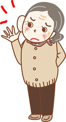 手を後ろに組む耳が聞こえにくい高齢の女性。