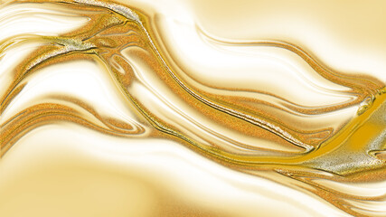 Desert landscape with gold sand background. Travel holiday sun texture. Splash liquid acrylic golden waves. © SidorArt