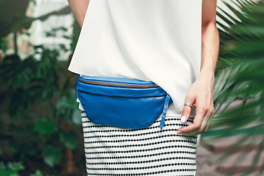Blue Leather Fanny Pack, Cell Phone Belt Pouch.