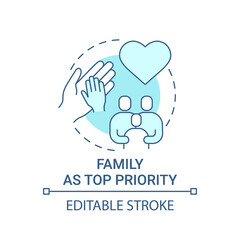 Family as top priority concept icon. Personal value idea thin line illustration. Parents, siblings. Showing respect, love. Family functions. Vector isolated outline RGB color drawing. Editable stroke
