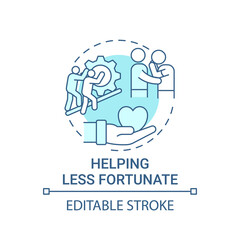 Helping less fortunate concept icon. Corporate value idea thin line illustration. Teamwork, collaboration development. Showing empathy. Vector isolated outline RGB color drawing. Editable stroke