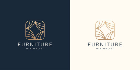 creative furniture minimalist Interior logo line art design template. Premium Vector